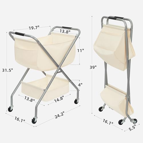 Collapsible Laundry Cart with Wheels Rolling Laundry Hamper Clothes Basket with Wheels