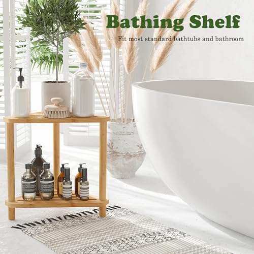 Bamboo Corner Caddy Shower Stool for Inside Shower Waterproof