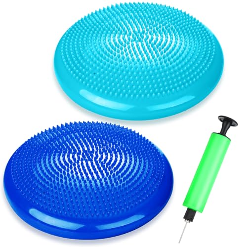 2 Pcs Wiggle Seat Inflated Wobble Cushion Flexible Balance Disc with Air Pump for Core Stability Strengthening Improving Posture Physical Exercise