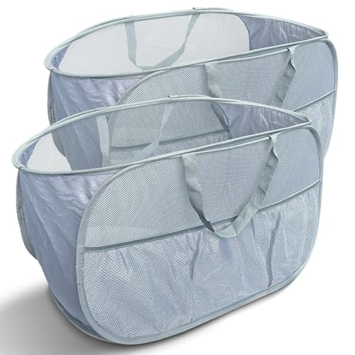 100L Extra Large Mesh Pop Up Laundry Hamper with Lid and Handles