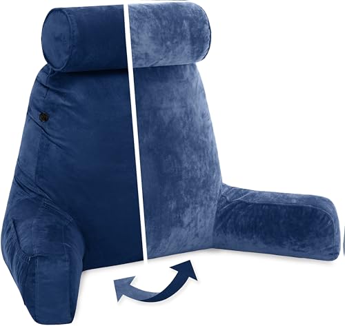 Adult Reading Sit Up Bed Rest Pillow for Bed with Arms & Neck Roll on Bungee Cord