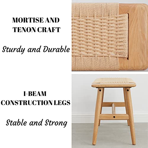 Oak Dining Bench with Woven Design