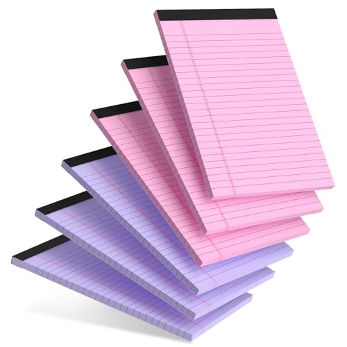 Small Note Pad 5x8 College Ruled Pink Legal Pads Paper Notepads 6 Pack Clear Print Writing Pads 5 x 8 Legal Pads Perforated Narrow Ruled Pads of Paper