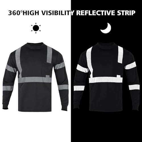 Safety Shirts for Men High Visibility Reflective Hi Vis Construction Work T Shirts Long Sleeve Breathable