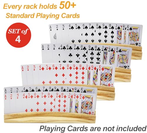 Card Holders for Playing Cards Set of 4 13inch Soild Wood Cards Holders for Kids Seniors Adults