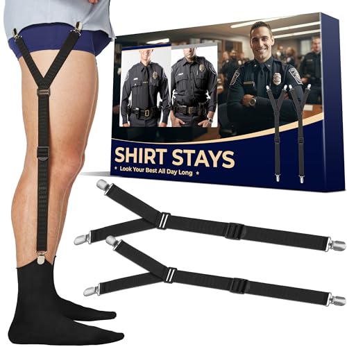 Shirt Stays Adjustable Soft and Smooth Elastic with Non Slip Clips Perfect Sock Garters for Military or Professional