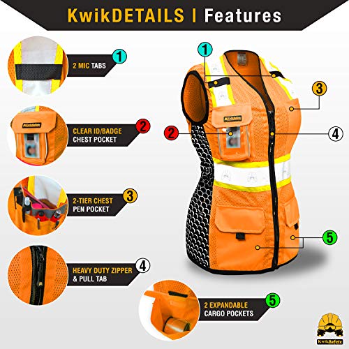 FIRST LADY Safety Vest for Women Class 2 ANSI OSHA Hi Vis Vest