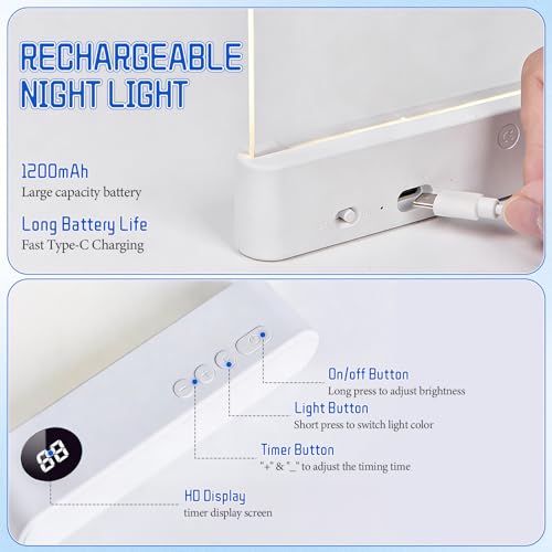 Book Light Rechargeable Clear LED Flat Reading Light with 3 Colors & Timer