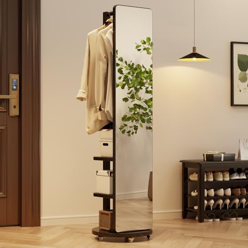 Full Length Mirror Coat Rack Solid Wood Floor Mirror 66"x12" Full Length Mirror with Stand Long Mirrors for Bedroom