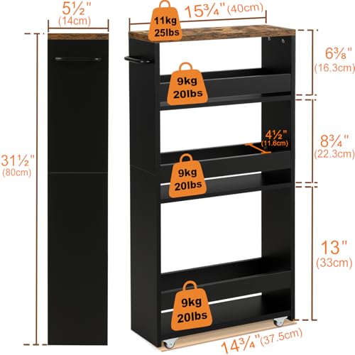 4 Tier Slim Storage Cart with Handle