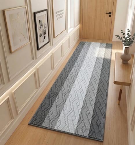 Custom Size Hallway Runner Rug Trellis Grey Color 31 inch Wide Select Your Length Non