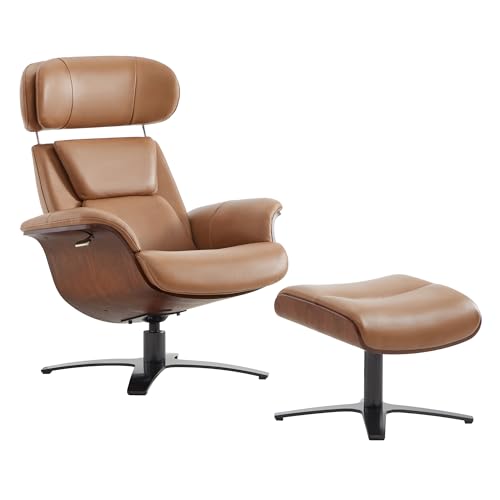 Reclining Swivel Chair with Adjustable Headrest and Ottoman for Living Room