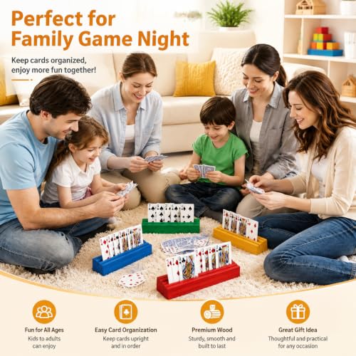 Wooden Card Holders for Playing Cards Holder Stand Wood Playing Card Holder for Kids Canasta Holder for Adults Seniors Card Deck Crowns Uno Games Set of 2