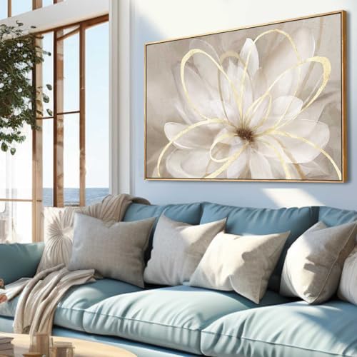 Abstract Bedroom Picture Gold Large Framed Canvas Wall Art Living Room Art Wall Decor Flower Paintings White Textured Pictures