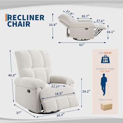 Swivel Rocking Nursery Recliner Chair Rocker Recliner Glider Deep Seat PU Leather Sofa Chair with high Backrest for Nursery