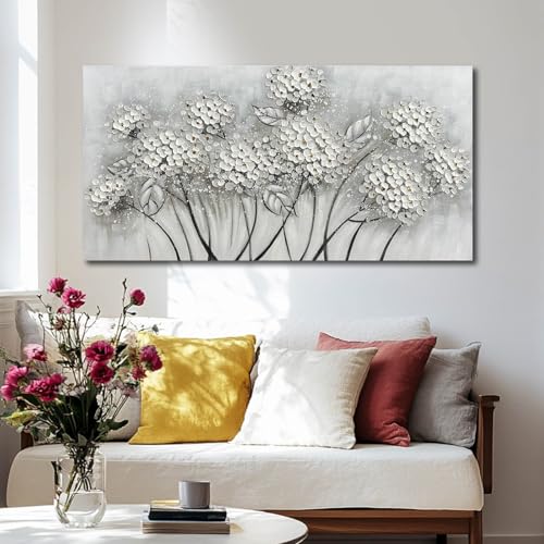 White Wall Art Frame Wall Decor Large Abstract Canvas Pictures Living Room Decor Black Gold Canvas Oil Paintings Flowers Decorations Oversized Arts for Home Office Bedroom