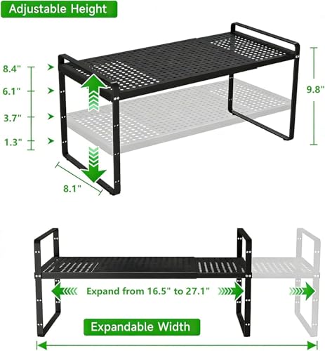 Expandable Cabinet Storage Shelf Stackable Organizer Rack for Kitchen Bathroom Pantry Spice Cupboard Coffee Countertop Home Office Desk Heavy Duty Nonslip