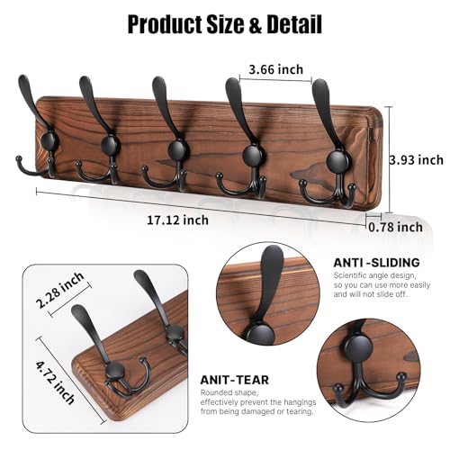 Large Coat Rack Wall Mount Coat Hooks Coat Hanger with Metal Black Triple