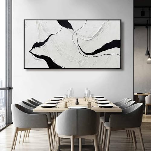 Large Green Flower Black and White Abstract Cow Canvas Wall Art Modern Botanical Animal Painting with Gold Textured Details Decorative Artwork for Living Room Bedroom Office Kitchen