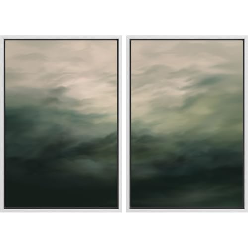 Framed Canvas Print Wall Art White Heron Pair in Marsh Coastal Illustrations Modern Art Decorative Bohemian Colorful for Living Room