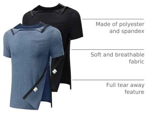 Men's Post Shoulder Surgery Recovery Shirts Full Tear Away Short Sleeve Snap Chemo Port Access Shirt