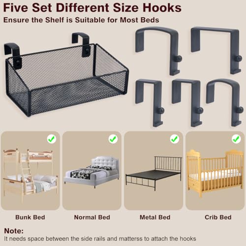 Bedside Shelf Bunk Bed Organizer Shelf Hanging Storage Metal Basket Phone Holder for Bedroom
