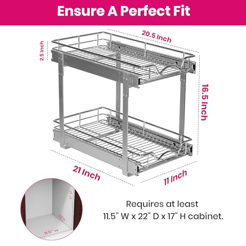 2-Tier Pull-Out Cabinet Organizer with Heavy-Duty Steel Frame, Full-Extension Sliding Shelves, Holds 100 lbs, Easy Install for Kitchen, Pantry & Under Sink Cabinets
