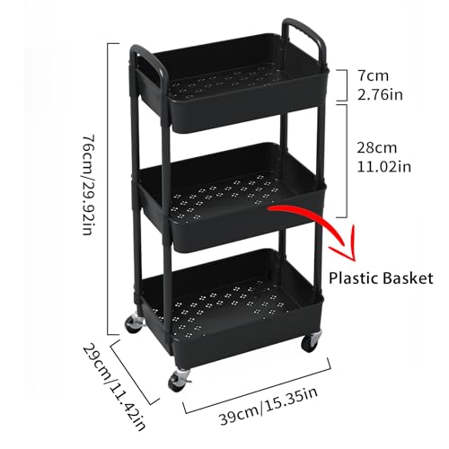 3 Tier Rolling Utility Cart with Handle