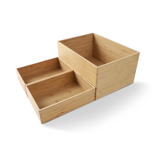 Bamboo Storage Box Stackable Lidded Organizer Bin