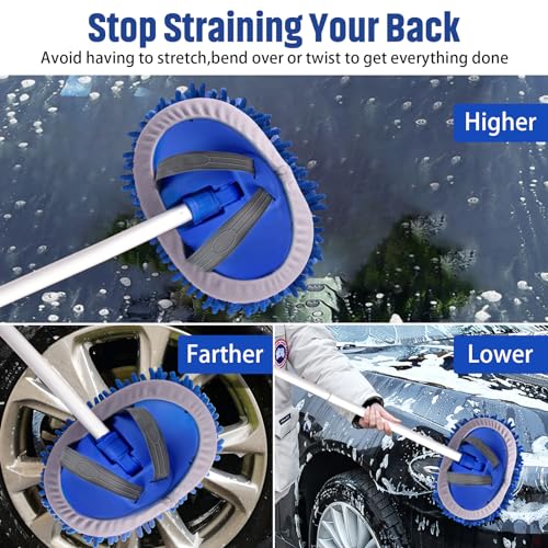 62" Microfiber Car Wash Brush with Long Handle Car Washing Mop Kit Mitt Sponge Car Cleaning Supplies Duster RV Washing Car Brushes