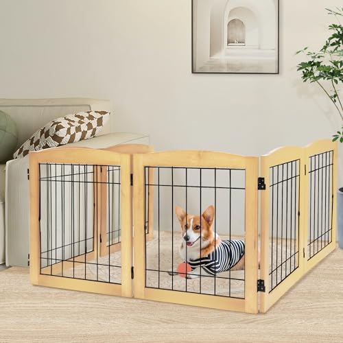 Freestanding Foldable Wood Dog Gate