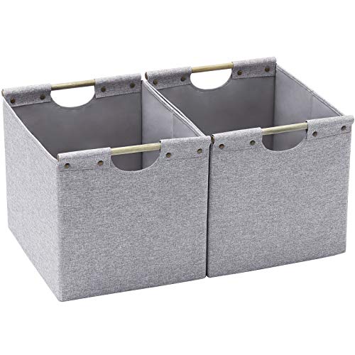 Large Collapsible Storage Bins with Wooden Handles