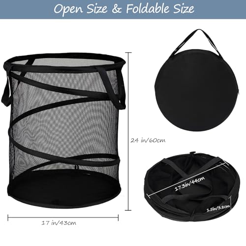 Deluxe Extra Large Strong Pop up Laundry Hamper Basket with Side Long Straps Drawstring Barrel Foldable Hamper for Laundry Room