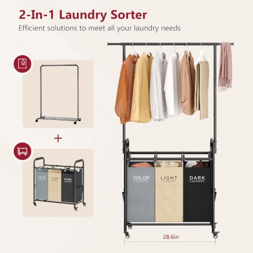 Laundry Sorter with Hanging Bar