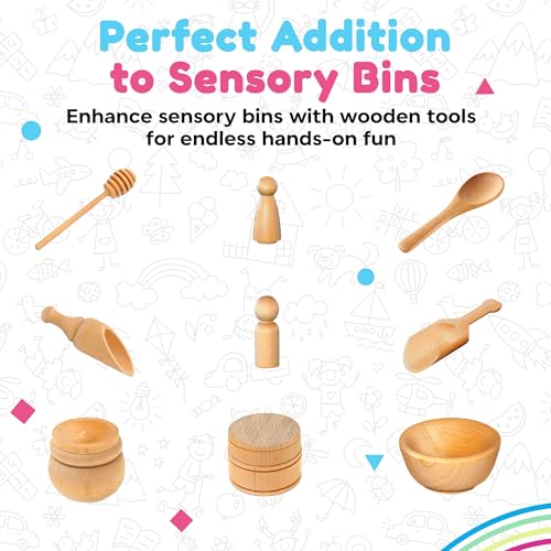 Wooden Tool Set for Sensory Bin with Drawstring Bag