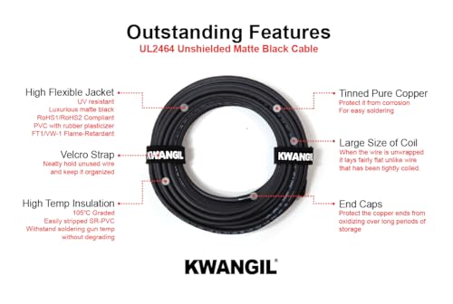 UL2464 High Flexible Tinned Copper Unshielded Alarm Security Burglar LED Power Cable Wire Matte Black