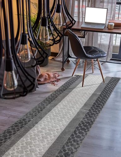 Custom Size Hallway Runner Rug Trellis Grey Color 31 inch Wide Select Your Length Non