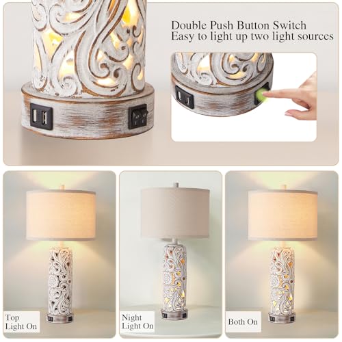 Set of 2 Rustic Farmhouse Table Lamps for Living Room Bedroom