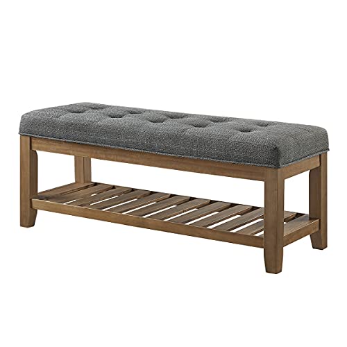 Large Rectangular Upholstered Tufted Linen Ottoman Bench