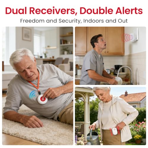 Wireless Caregiver Pager Call Button for Hard of Hearing Waterproof 500+ FT Nurse Alert System Elderly Monitoring Patient