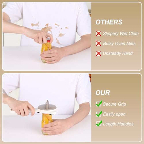 4-in-1 Jar Opener for Seniors Adjustable Stainless Steel Lid Opener with Extended Ergonomic Handle, Includes Hook & storage bag, Can Opener for Arthritis and Weak Hands