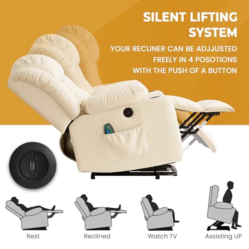 Power Lift Recliner Chair for Elderly Breathable Leather Recliner Chair with Massage and Heat for People Limited Mobility