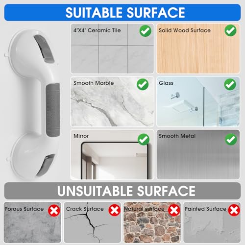 Suction Grab Bar with Safety Indicator for Bathtub Shower Bathroom