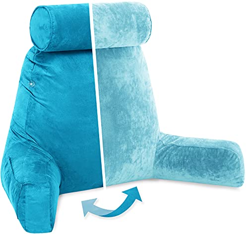 Adult Reading Sit Up Bed Rest Pillow for Bed with Arms & Neck Roll on Bungee Cord