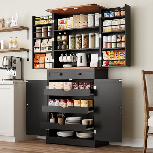 71" Pantry Cabinet with Charging Station & LED Lights