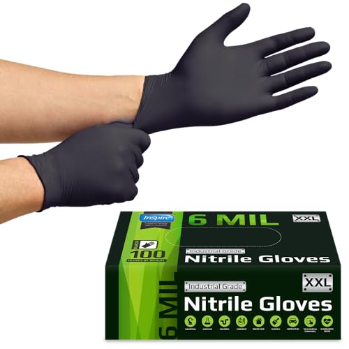 Black Nitrile Gloves HEAVY DUTY 6 Mil Nitrile Chemical Resistant Medical Cooking Cleaning Disposable Black Gloves