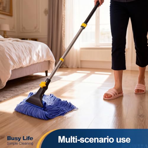 Looped End String Wet Mop Heavy Duty Cotton Mop Commercial Industrial Grade Iron Pole Jaw Clamp Floor Cleaning 51in Long