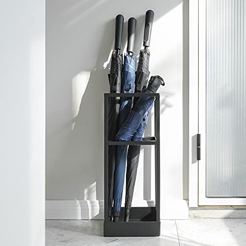 20 Inch Tall Modern Metal Geometric Freestanding Entryway Umbrella Rack or Cane Holder with Shelf for Small Umbrellas and Bottom Drip Tray