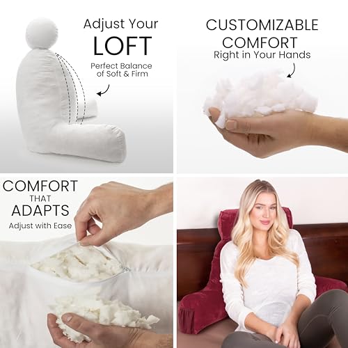 Adult Reading Sit Up Bed Rest Pillow for Bed with Arms & Neck Roll on Bungee Cord