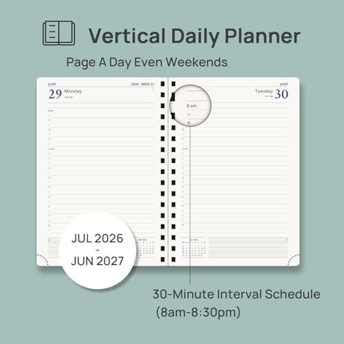 2026 2027 Academic Daily Planner One Page Per Day Hardcover Appointment Book with Hourly Time Slots